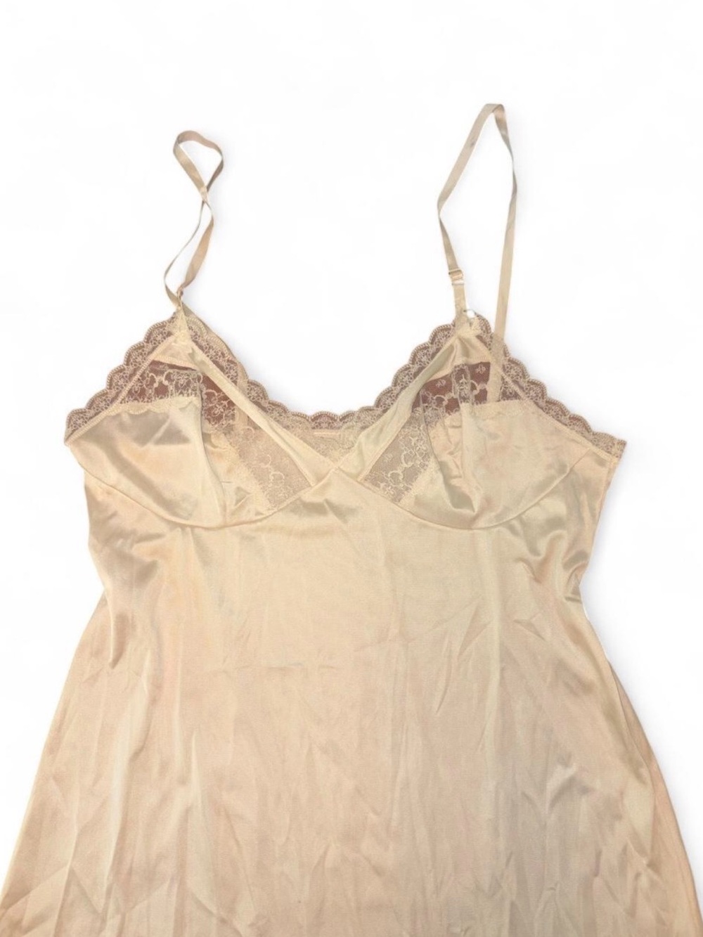 Vanity Fair Lace-Trim Satin Slip - Beige